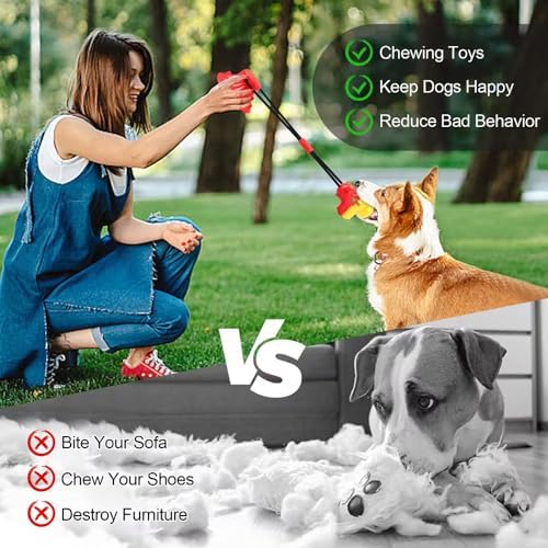 Dog Suction Cup Toy, Suction Cup Dog Toy Tug of War Food Dispensing Ball Play and Exercise Activity for Medium and Large Dogs Self Play Dogs Toys (2, Red)