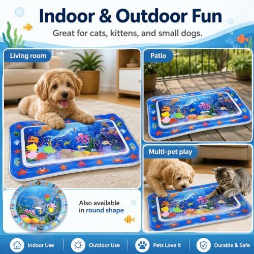 Aquameow Water Cat Toy,Claw-Resistant Sensory Cooling Water Mat，Round