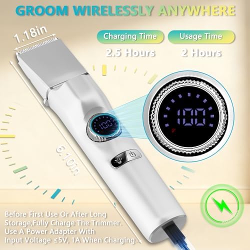 5-in-1 Dog Grooming Kit, Dog Paw Trimmer with LED Display & Light 11-Speed Rotary Knob, Low Noise Wireless Pet Clippers, Includes Easy-Clean Silicone Pad for Trimming Paw Eye Ear Facial Hair