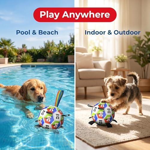 Dog Soccer Ball with Straps, 2026 World Cup Pet Soccer Ball Toy, Tough Herding Ball for Small & Medium Dogs, Interactive Training Toy for Indoor/Outdoor/Water Play, Durable Dog Toys (B, 8in)
