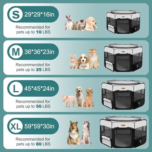 Akinerri Portable Dog Playpen, Foldable Pet Play Pen for Puppy Cat, Black