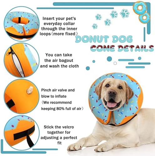 Recovery Donut Collar for Dogs & Cat,Inflatable Dog Cone Collar Alternative After Surgery,Soft Cone for Large Medium Small Dog,Adjustable Pet Neck Donut(Blue,Medium+)