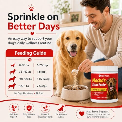 Paw Parent Macho's Secret Powder, Paw Parent Green lipped Mussel, Dog Hip & Joint Support Powder, Helps Support Joint Mobility and Flexibility, 5.29 oz