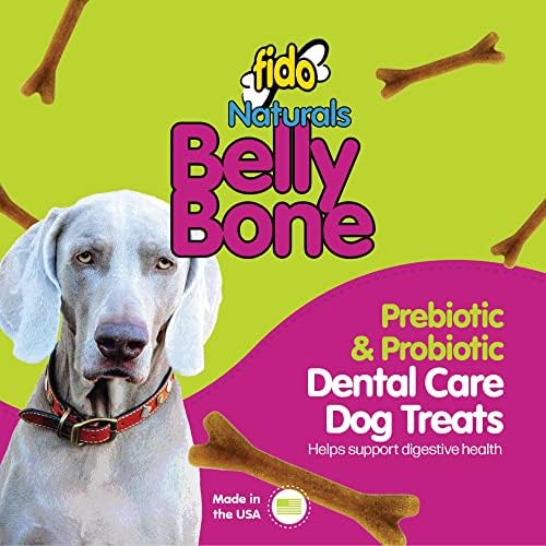Fido Belly Bones for Dogs, Medium - 8 Count - Yogurt-Flavor Dental Treats for Medium Dogs - Plaque & Tartar Control for Fresh Breath - Digestive Support - Made in USA