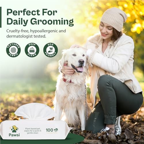 Pawsi Pet Wipes for Dogs and Cats, Hypoallergenic Grooming Wipes for Paws, Body and Butt, Cleaning and Hydrating, Lavender Scented, 2 Pack (100 Wipes Each, 200 Total)