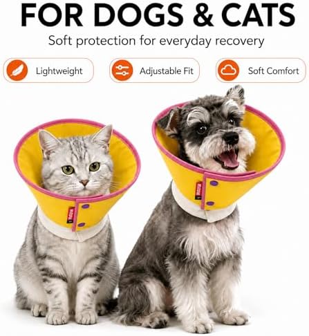 Soft Dog Cone Collar for Dogs & Cats, Adjustable Elizabethan Recovery Collar, Lightweight EPE Material, Post-Surgery Wound Protection (Yellow, S)