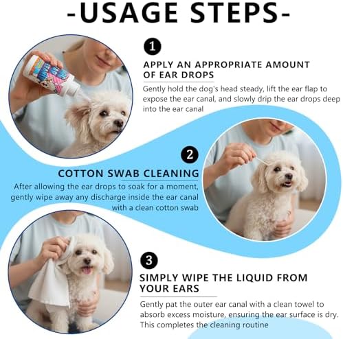 Dog Ear Cleaner Solution & Medicated Ear Drops for Dogs - Ear Infection Treatment for Itchy, Smelly Ears, Wax Buildup and Healthy Cleaning Maintenance (2 fl oz)