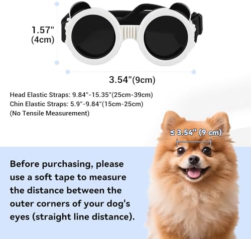 Dog Goggles for Small Dogs, Cute Cat Sunglasses, Anti-UV Windproof Dustproof Anti-Fog Pet Goggles with Adjustable Strap for Puppy Kitten Small Breeds, White