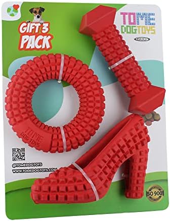 Chew Toys for Aggressive Chewers - Pack of 3 Treat Dispensing Ring, Bone, Shoe Interactive Puzzle Toys, Enrichment Toys for Boredom and Brain Stimulating Game Keeps Dogs Engaged