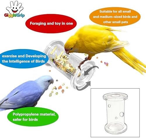 Bird Foraging Toys, Interactive Parrot Puzzle Feeder for Mental Enrichment, Clear Acrylic Treat Dispenser Wheel for Small to Medium Birds, Cockatiel, Conure, Parakeet, Budgie (1 Pack)
