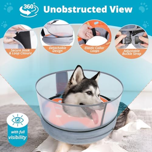 Inflatable Dog Cone with Anti-Licking Clear Shield, Fits Large Dogs