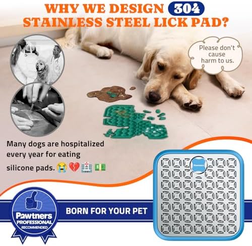 Pawtners Stainless Steel Large Lick Mat for Dogs, 2 Pack, Blue+Green