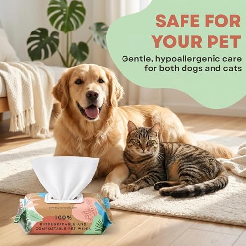 Eco Wave Dog & Cat Grooming Wipes, Unscented, Hypoallergenic, Compostable