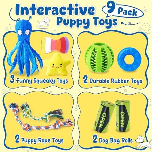 KIPRITII 9 Pack Puppy Toys Set for Small Dogs, Teething & Interactive Play