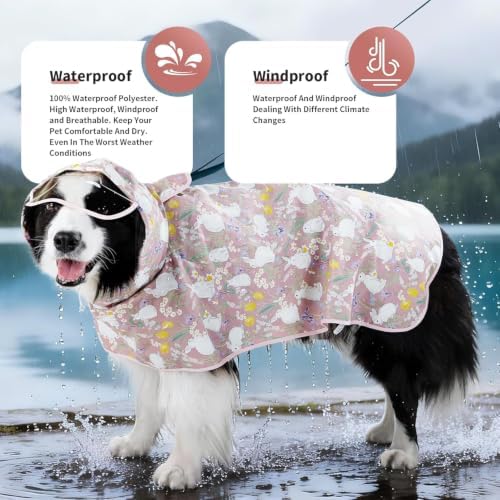 Dog Raincoat, Waterproof Windproof Dog Rain Jacket with Hood, Rain Coat with Leash Hole, Adjustable Raincoat Poncho for Small Medium Large Dogs Outdoor (Pink, 2XL(31-39lbs))