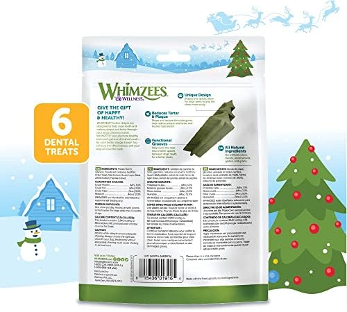 Wellness WHIMZEES Holiday Natural Dog Dental Treat, Christmas Winter Seasonal Gift, Chews, Freshens Breath, Medium Size, 6.3 oz Bag, 6 Count
