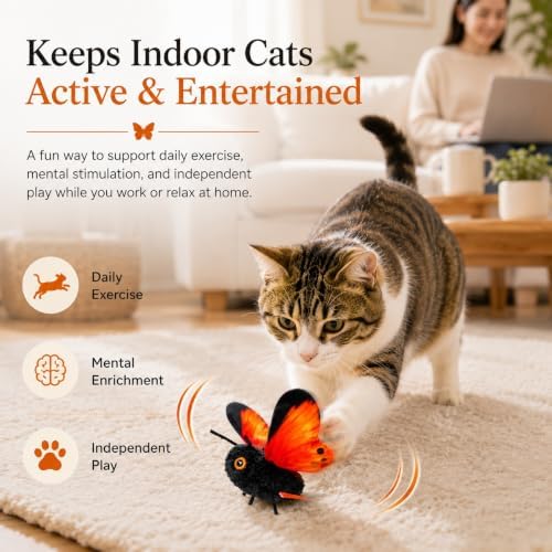 Smart Sensing Flapping Butterfly Cat Toy, Rechargeable Interactive，Orange