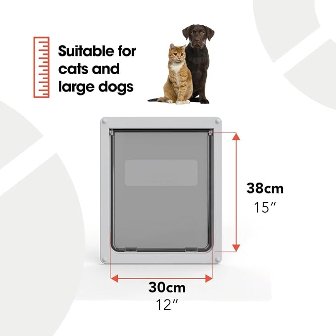Durable Dog Mate Large Pet Door, Easy & Fast Installation, Tamper & Weather Resistant, Draught Excluder, Silent Operation - Grey