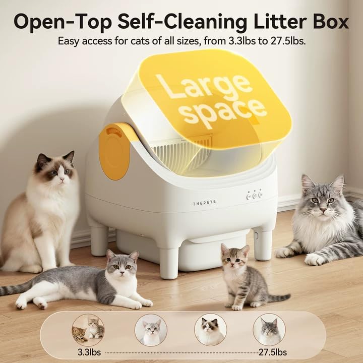 Thereye Automatic Litter Box,Safety Sensors & Odor Control(Yellow)
