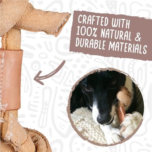 HuggleHounds Huggle-Hide Knotted Bone - Leather Dog Toys for Aggressive Chewers, Interactive Leather Toy for Small or Large Dog Breeds, Tough & Durable Chew Toy - Leather Bone, Medium