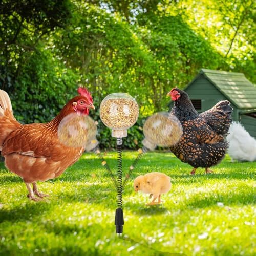 Kalekey 4 Pack Chicken Feeding Toy, Chicken Enrichment Toys with Spring and Ground Stake, Chick Treat Dispenser Peck for Hens Poultry Duck Birds Parrot Cat