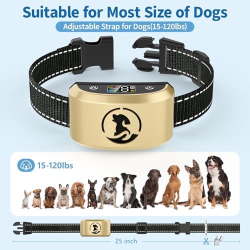 Automatic No-Bark Collar for Medium Dog - Adjustable Sensitivity Levels | Rechargeable Dog Bark Collar with Smart Recognition Chip, Humane Progressive Beep/Vibration Control, IP67 Waterproof