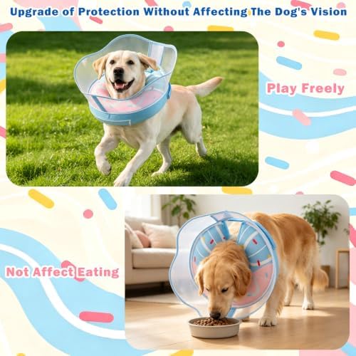 EMUST Raised Inflatable Dog Cone to Stop Licking, Adjustable 2 in 1 Dog Donut Collar with Clear Shield, Adjustable Pets Recovery Cone After Surgery, Inflatable Pet Cone (BluePink, X-Large)