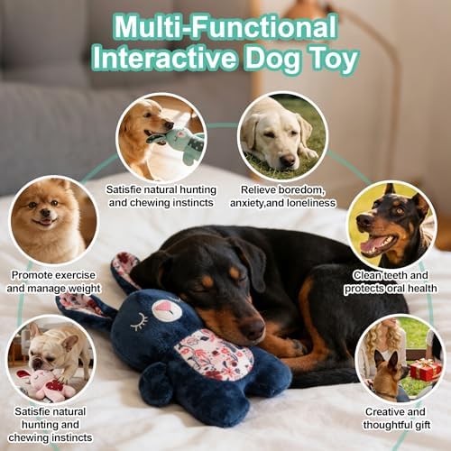10.24 Inch Pink Bunny Squeaky Dog Toy, Soft Plush Chew Toy for Puppy Teething, Indoor Outdoor Interactive Toy for All Dog Sizes