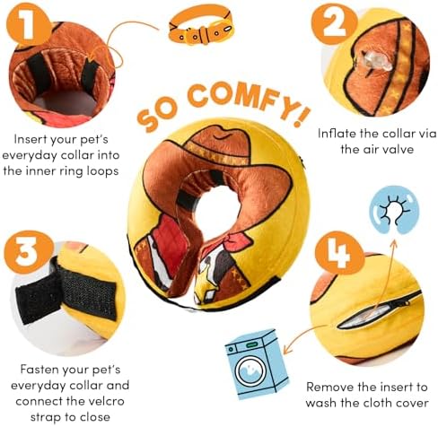 BENCMATE Inflatable Dog Cone Collar Alternative, Soft Dog Cone for Small Medium Large Dogs and Cats, Neck Recovery ECollar Donut Collar After Surgery (XLarge, Cowboy)