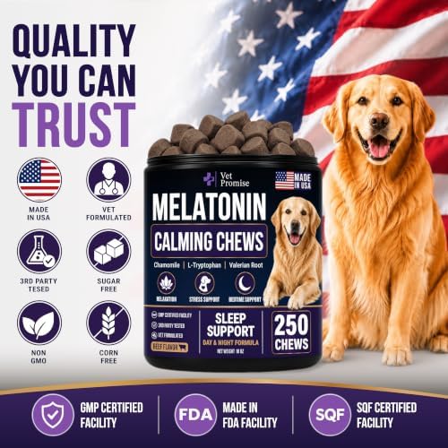 Melatonin for Dogs - 250 Chews - Dog Melatonin Chews for Small & Large Dogs