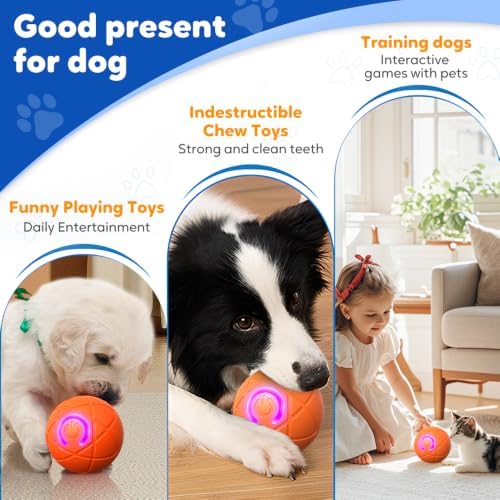 Interactive Small Dog Toy Ball, Smart Jumping Ball for Puppy Dogs, Activated Automatic Bouncing Moving Vibrating (Orange)