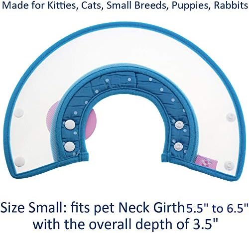Pet Plastic Clear Cone Recovery E-Collar with Dots Design Soft Edge for Small Dogs & Cats (Small, Blue)