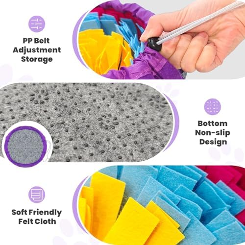 PETCARE Snuffle Mat for Dogs Adjustable Slow Feeder Bowl Interactive Enrichment Puzzle Toys for Small Medium Large Breed Dogs Cats Puppy Sniff Foraging Mats Mental Stimulation Treat Game, 19*19 inch