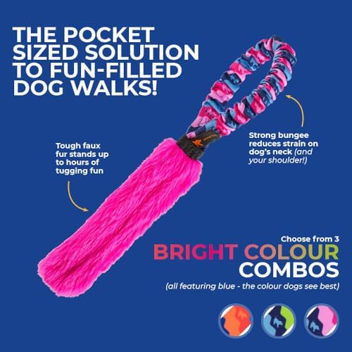 Tug-E-Nuff Pocket Fauxtastic (Blue), Bungee Dog Tug Toy (13 inches)