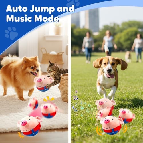 Interactive Dog Toys, 2025 New Active Moving Pet Plush Toy, Rechargeable Squeaky Dog Ball Toy with Talking Sound, Washable Cartoon Pig Plush Toy for Dogs Puppies (2PCS)