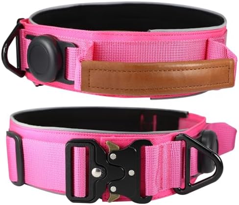 2" Tactical Dog Collar with Airtag Holder & Handle for Medium Dogs (Pink)