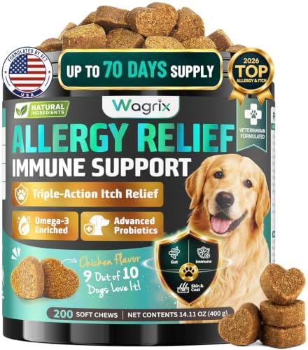 Dog Allergy Chews Omega 3 is Human Grade, Itch Relief for Dogs Multivitamin