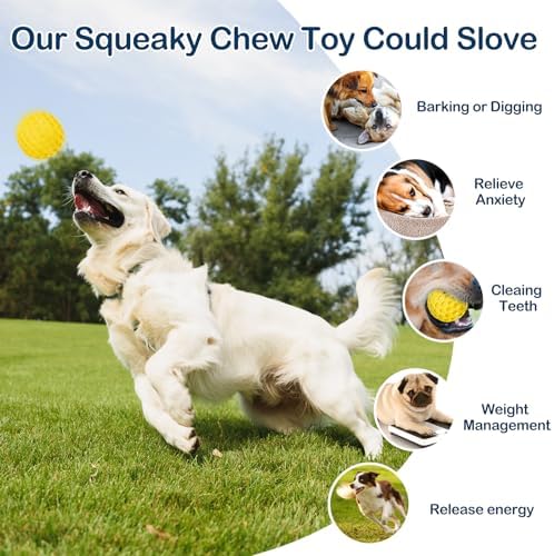 2 Pack Indestructible Squeaky Dog Balls for Aggressive Chewers, Interactive Dog Toys for Teething, Relieving Anxiety. Chew Toy for Large, Medium Breeds, Outdoor Rubber Balls.