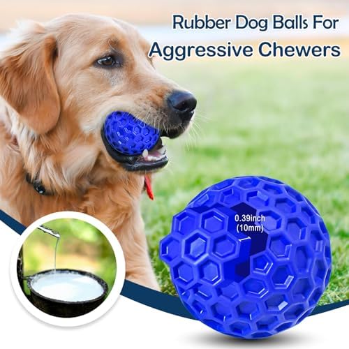 2 Pack Indestructible Squeaky Dog Balls for Aggressive Chewers, Interactive Dog Toys for Teething, Relieving Anxiety. Chew Toy for Large, Medium Breeds, Outdoor Rubber Balls.