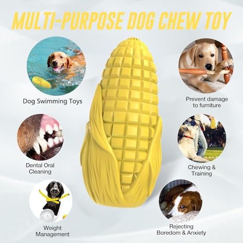 Dog Chew Toys for Aggressive Chewers,Idestructible Tough Durable Squeaky Interactive Dog Toys，Durable Dog Teeth Cleaning Toy for Medium Large Breeds，Corn Stick Toy (Yellow)