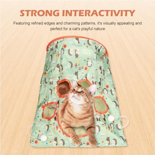 SYCOOVEN Cat Tunnel Bag for Indoor Cats, Pet Collapsible Tunnel Crinkle Sack Bag with 1 Little Mouse & Toy Ball, Crinkle Paper Interactive Cat Toys Hide and Seek(Green Pattern)