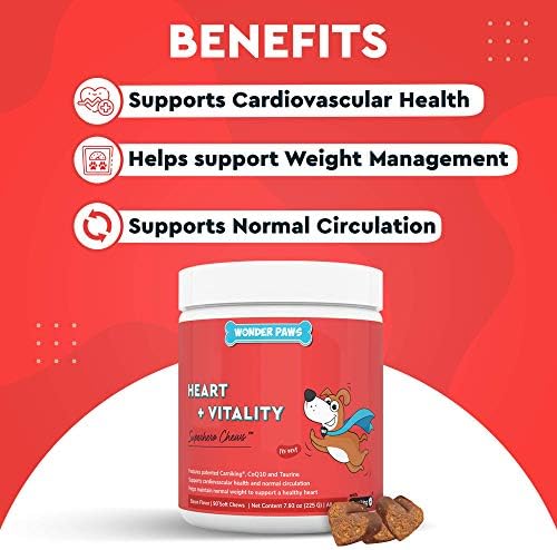 WONDER PAWS Heart + Vitality Superhero Chews Plus Omega Max Fish Oil - for Dogs Heart Health, Skin and Joint Care & Immune Support - Heart + Vitality 90 Chews - Omega Max 16 Ounces