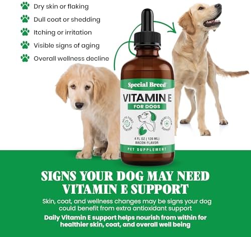 Vitamin E for Dogs Liquid 250 IU - Vitamin E Oil for Dogs Skin and Coat Support - Dog Immune Support Antioxidant Supplement - Bacon Flavor - 120 Servings - 4 oz