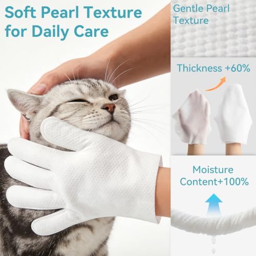 Pet Glove Wipes for Dogs & Cats, No-Rinse Bath Wipes