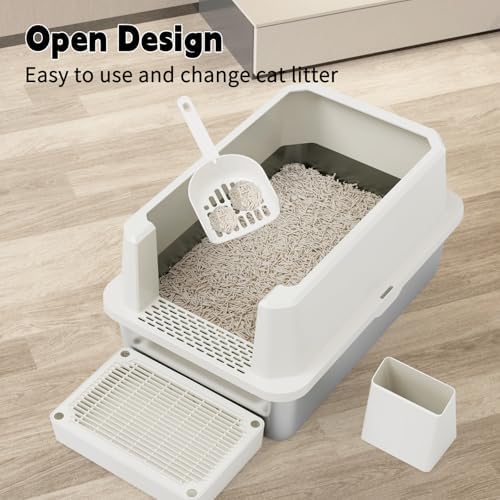 RIZZARI Stainless Litter Box Semi-Closed: Odorless, Large, Easy Clean