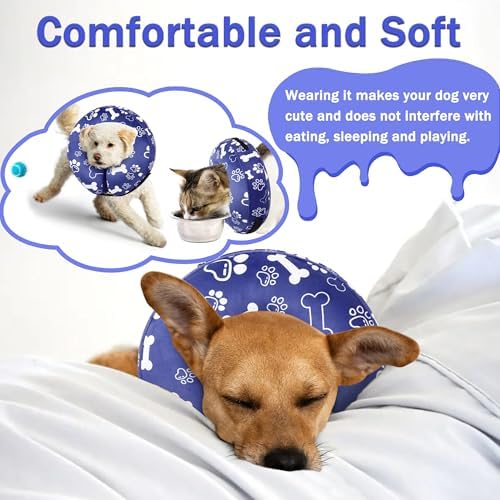 Recovery Donut Collar for Dogs & Cat,Inflatable Dog Cone Collar Alternative After Surgery,Soft Cone for Large Medium Small Dog,Adjustable Pet Neck Donut(Darkblue Bone,Medium