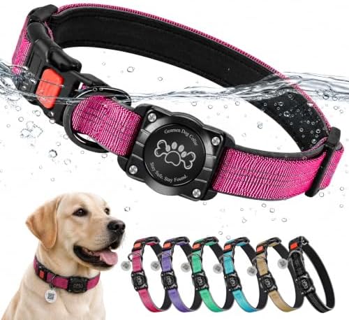 Geamen Waterproof Dog Collar QR Code Reflective Collar HotPink XL | Built-in Waterproof Holder, QR Code Tag, Reflective,Secure Buckle