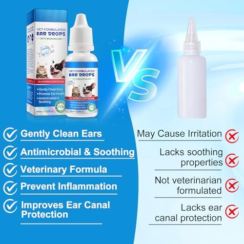 Dog Ear Infection Treatment Drops, Promote Ear Health, Soothe and Relieve Itchness Ear Cleaner for Dog& Cats Ear Infections, Dog Ear Infection Treatment Drops with 1% Hydrocortisone - 2.02 Fl.Oz