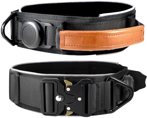 2" Tactical Dog Collar with Airtag Holder & Handle for Large Dogs (Black)