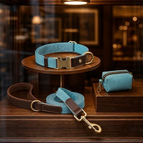 Didog PU Leather Dog Poop Bag Holder, Easy-Pull with Metal Clip, Denim Blue